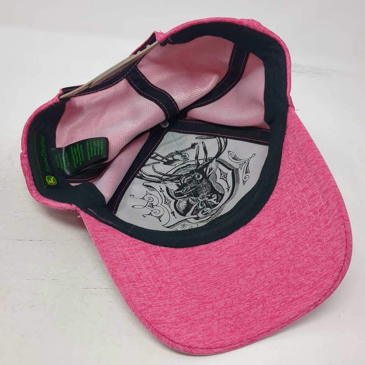 John Deere Snapback Pink One Size Hat Heathered Graphic Under Brim Patch Cap