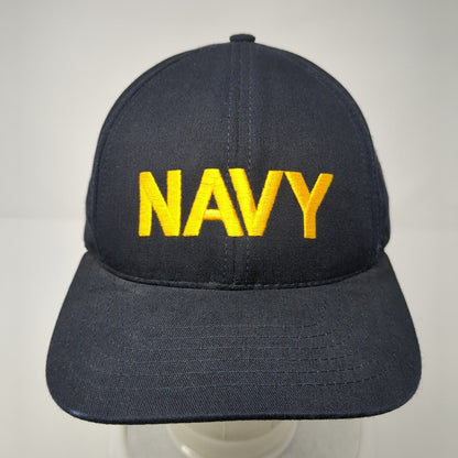 NAVY Snapback Hat Blue One Size Adjustable Embroidered 6 Panel Graffiti