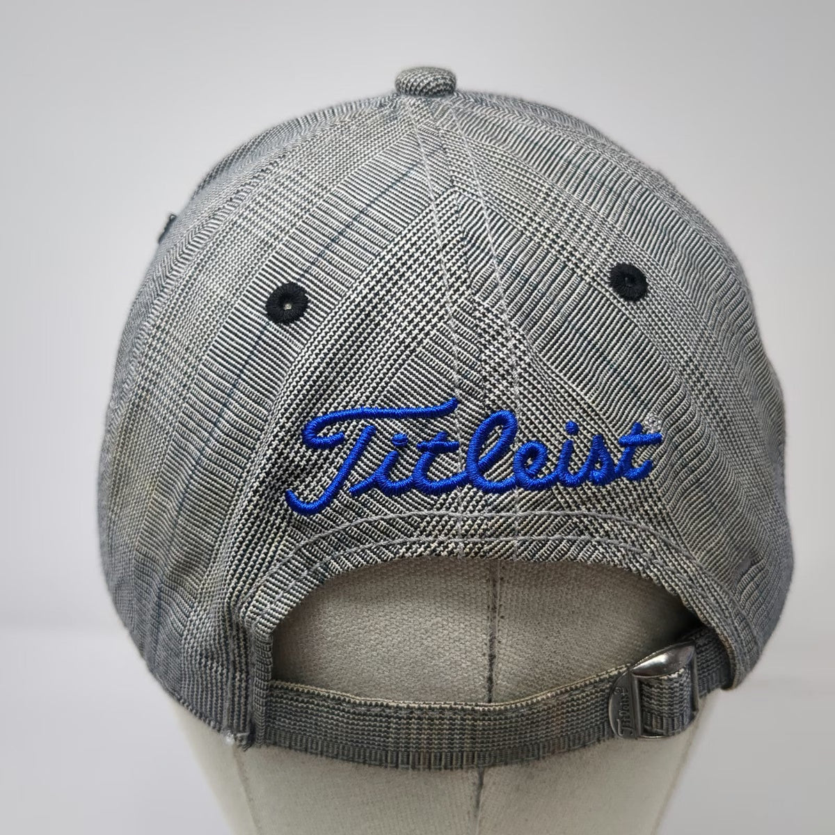 Titleist Baseball Cap Gray One Size Plaid Pattern 3D Embroidery Slideback Hat