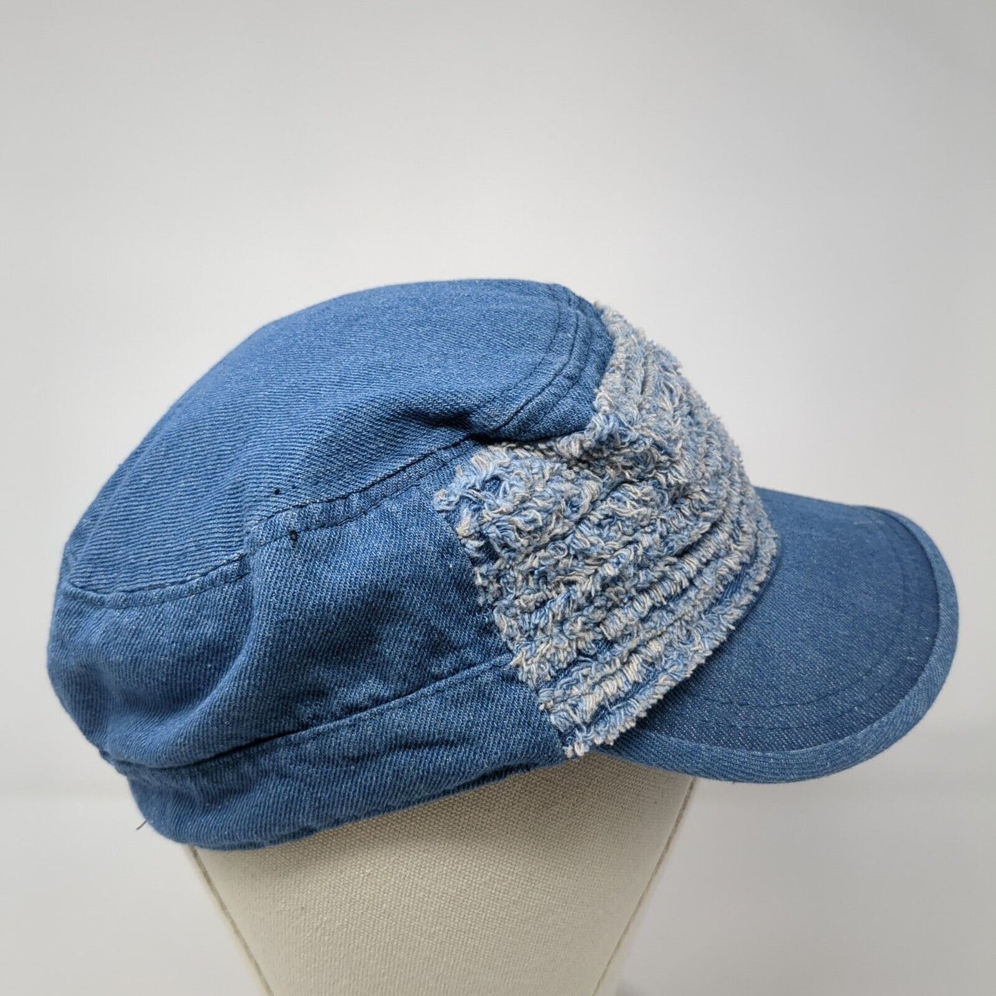 Unbranded Cadet Military Cap Blue One Size Stretch Distressed Denim Cotton