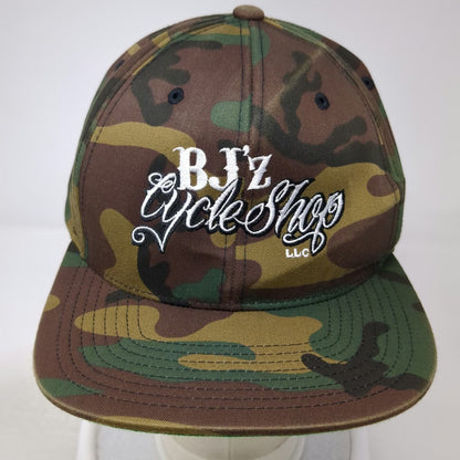 Yupoong Snapback Green Camo One Size BJ'z Cycle Shop Hat Flat Brim Embroidered