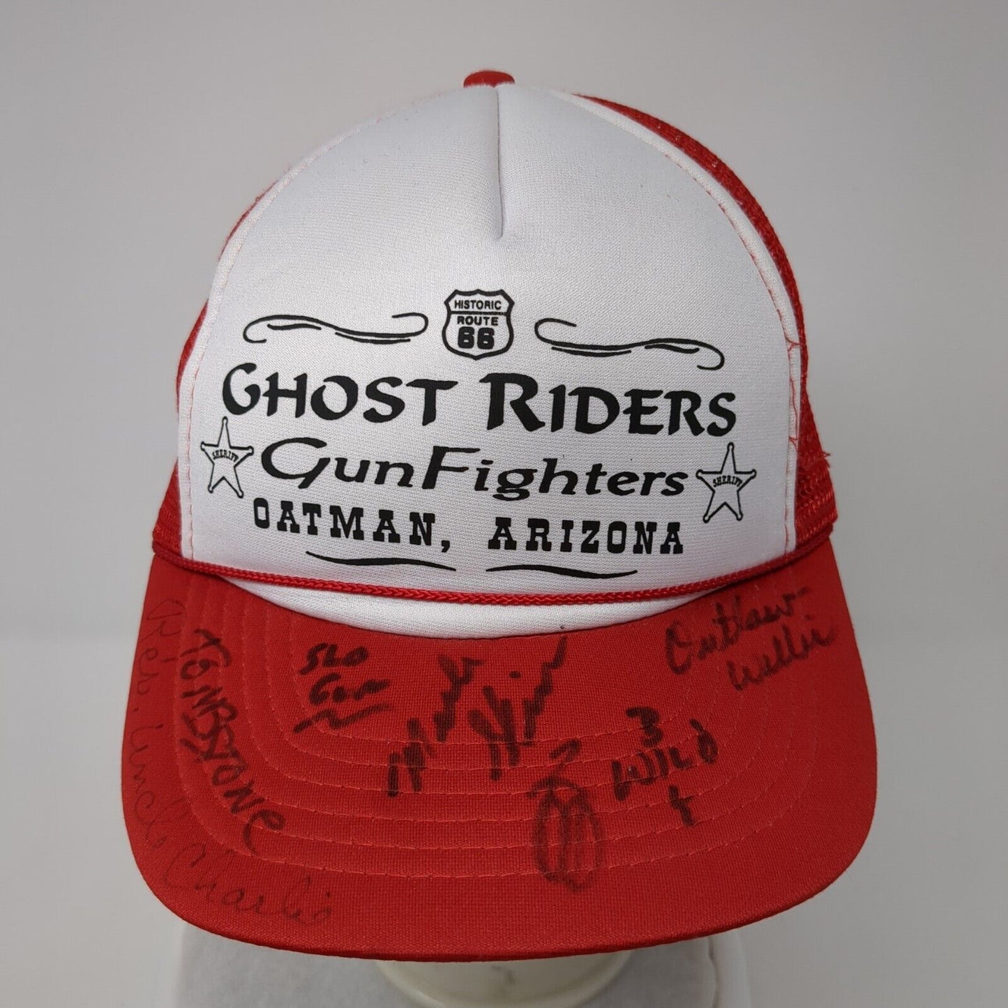 Ghost Riders Gun Fighters Oatman Arizona Snapback Trucker Hat Red OS Mesh Rope