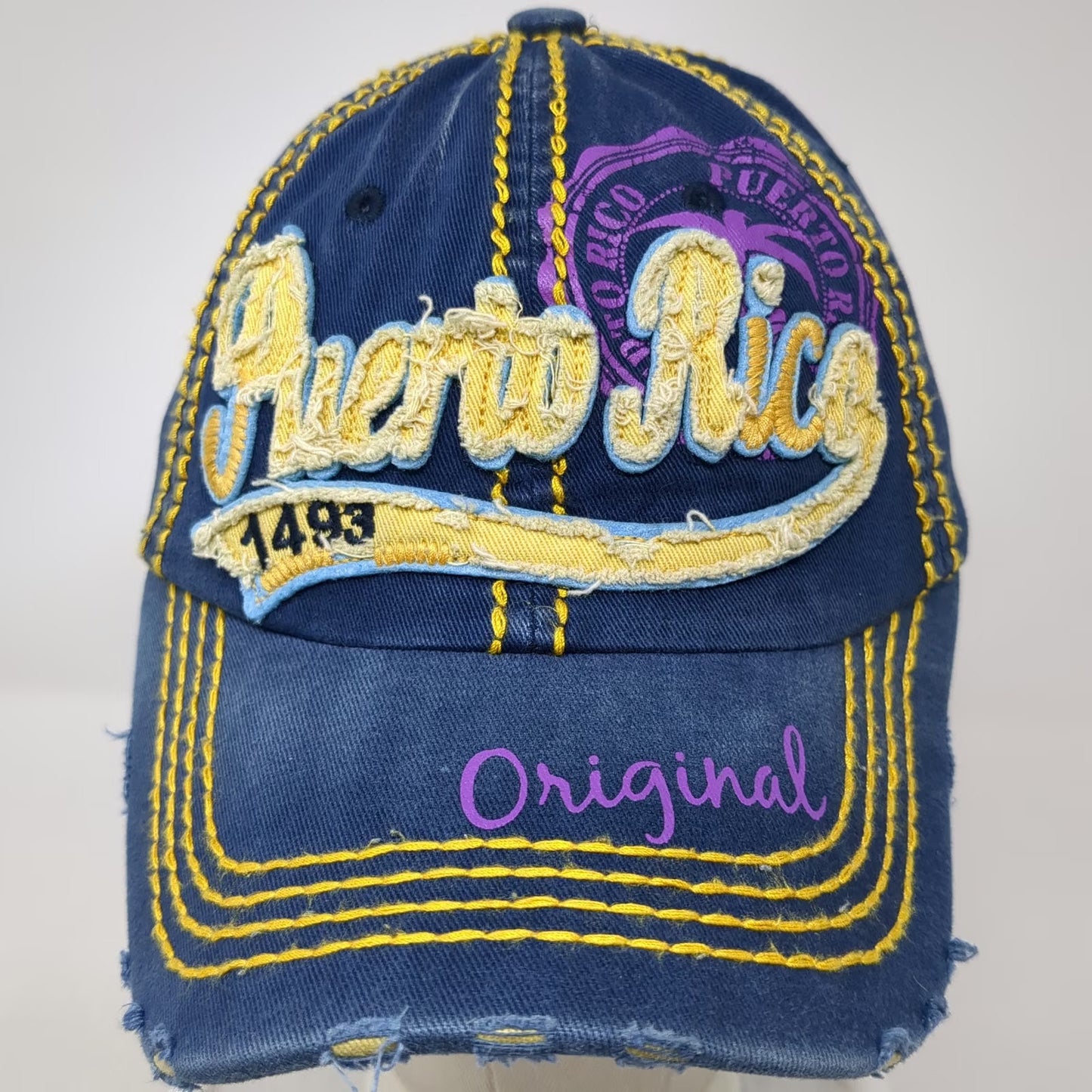 Robin Ruth Puerto Rico 1493 Baseball Cap Blue One Size Distressed Stitch hat
