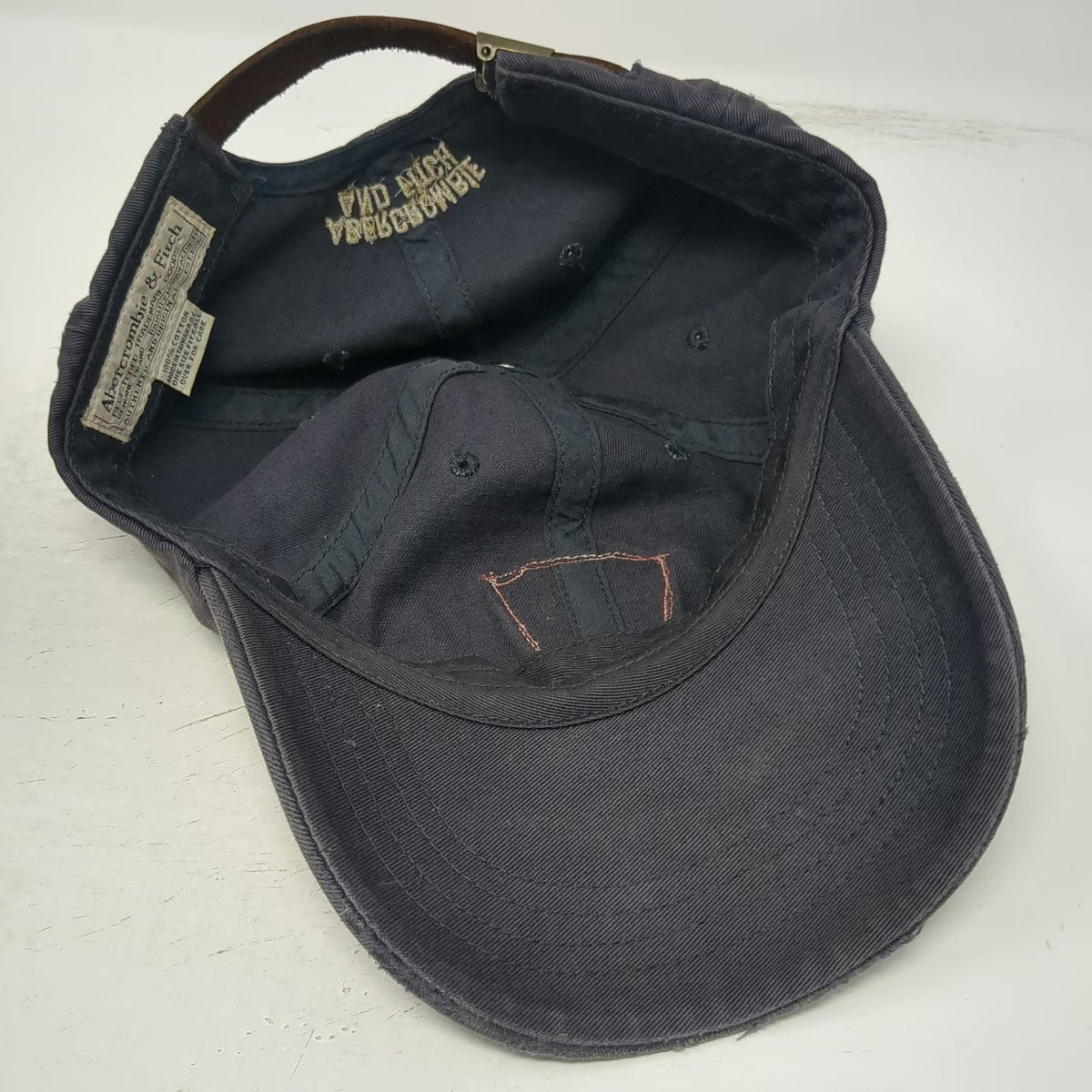 Abercrombie & Fitch Baseball Cap Blue One Size Leather Strapback Camel Patch Hat