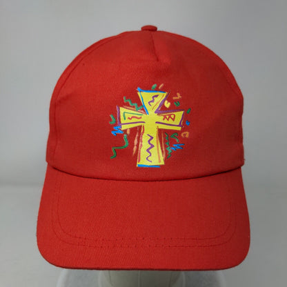 Cross Strapback Hat Red One Size Adjustable 5 Panel Cotton Oriental Trading