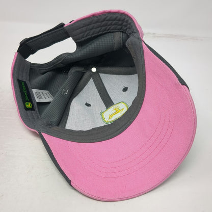 John Deere Baseball Cap Gray Pink One Size Slideback Waffle Texture Logo Hat