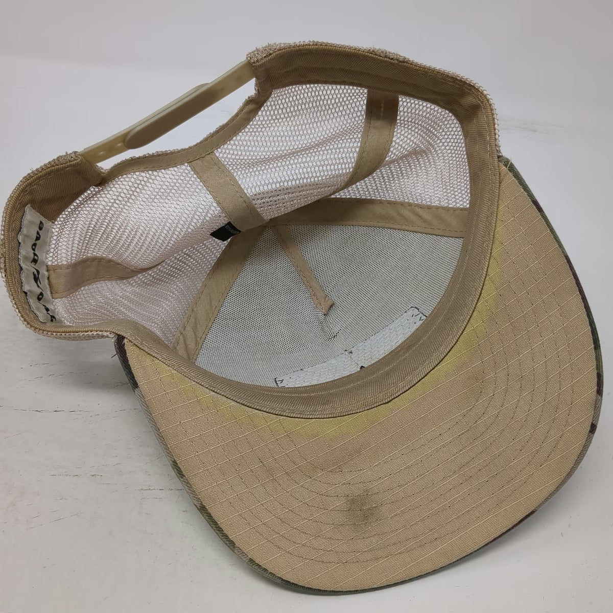 Two Dove Supply Company Trucker Hat Beige Camo One Size Mesh Snapback