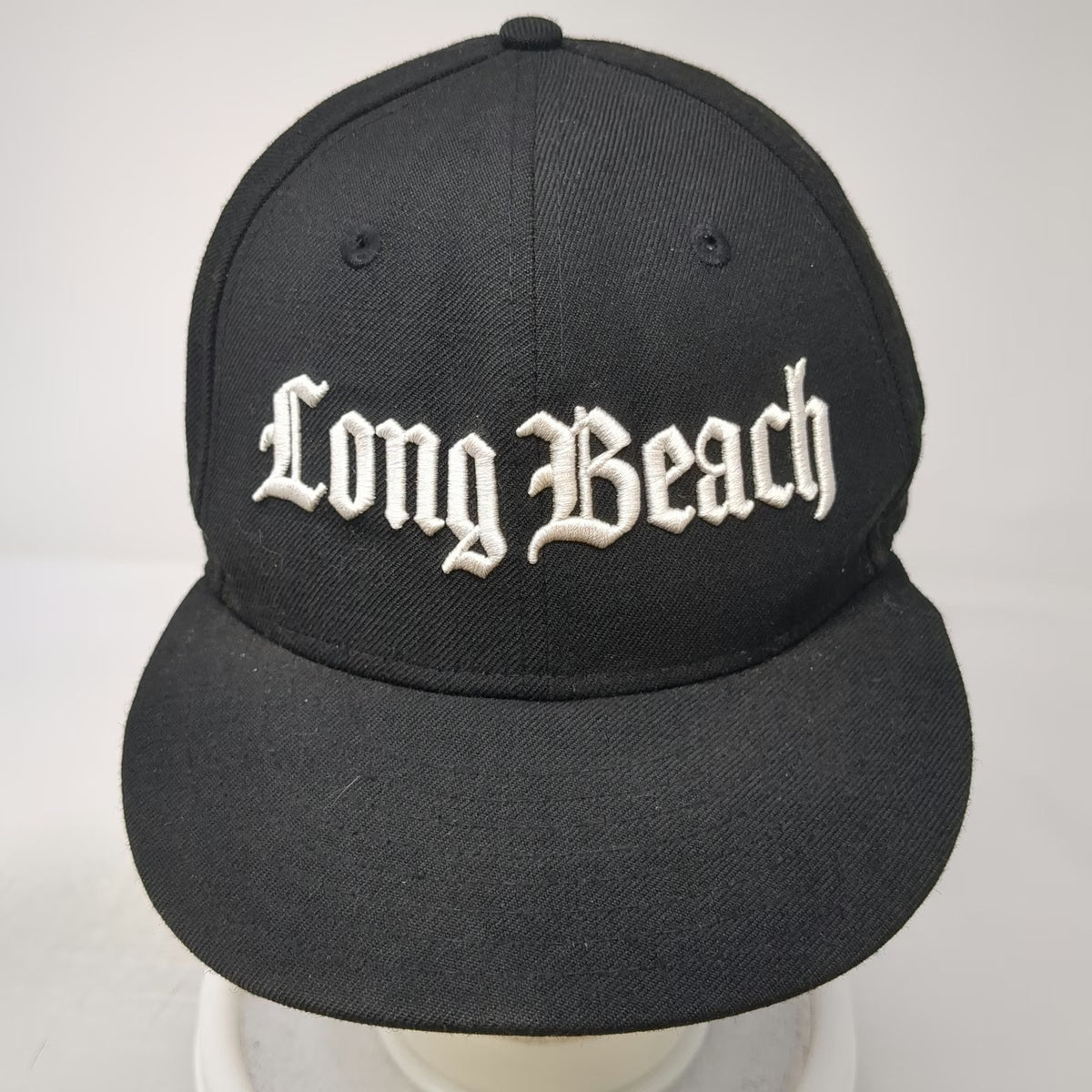 New Era Snapback Hat Black One Size Long Beach Wool Flat Brim Gray Undervisor