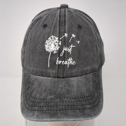 Just Breathe Slideback Hat Gray One Size Adjustable Vented Holes 6 Panel Cotton