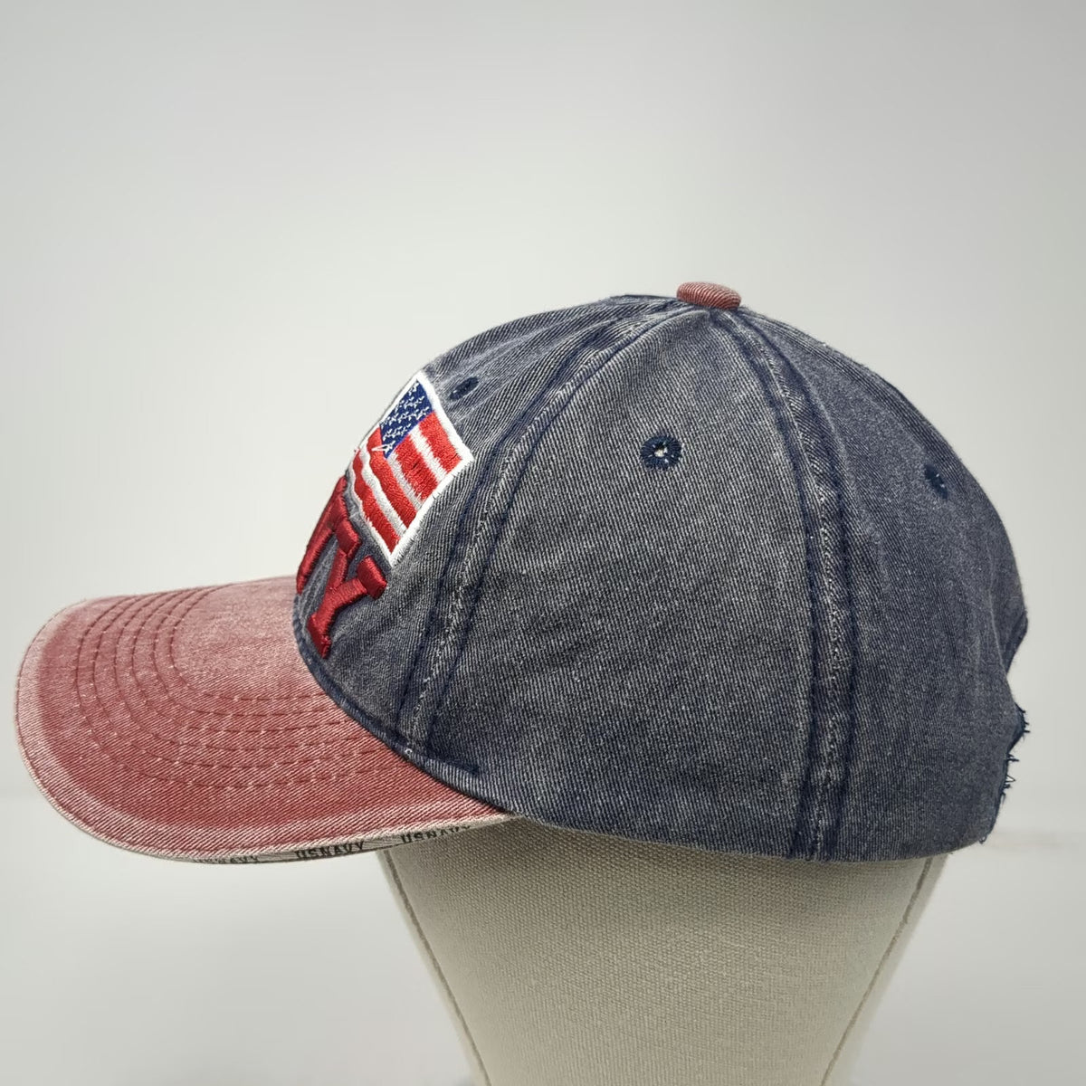 Blue US Navy Baseball Cap One Size American Flag Faded Denim Distressed Hat
