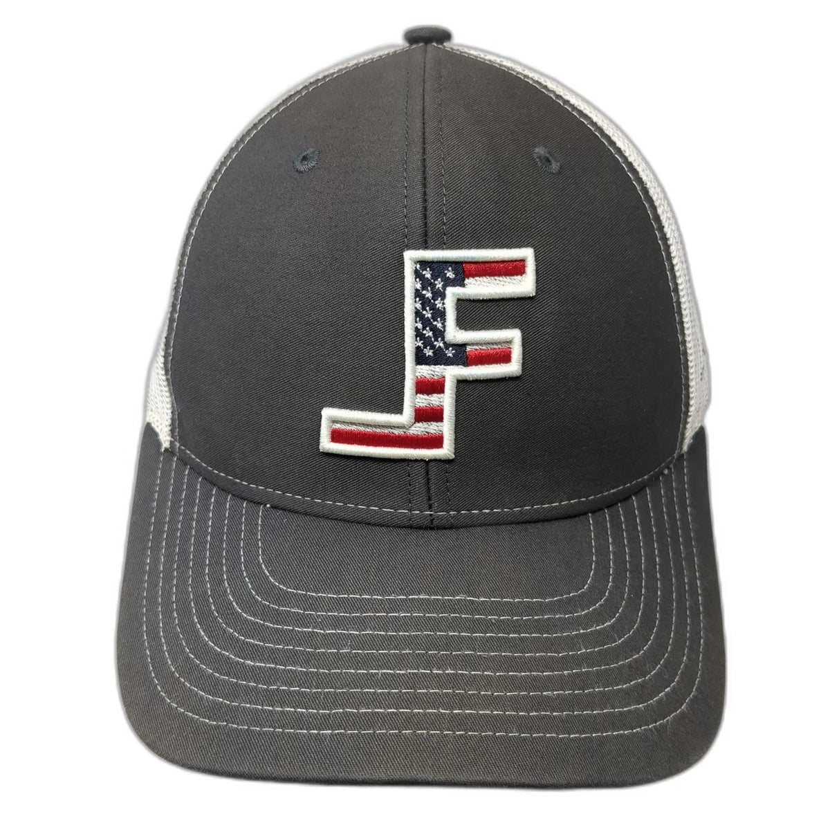 Richardson Trucker Hat Gray One Size American Flag F Logo Snapback Cap Mesh Back