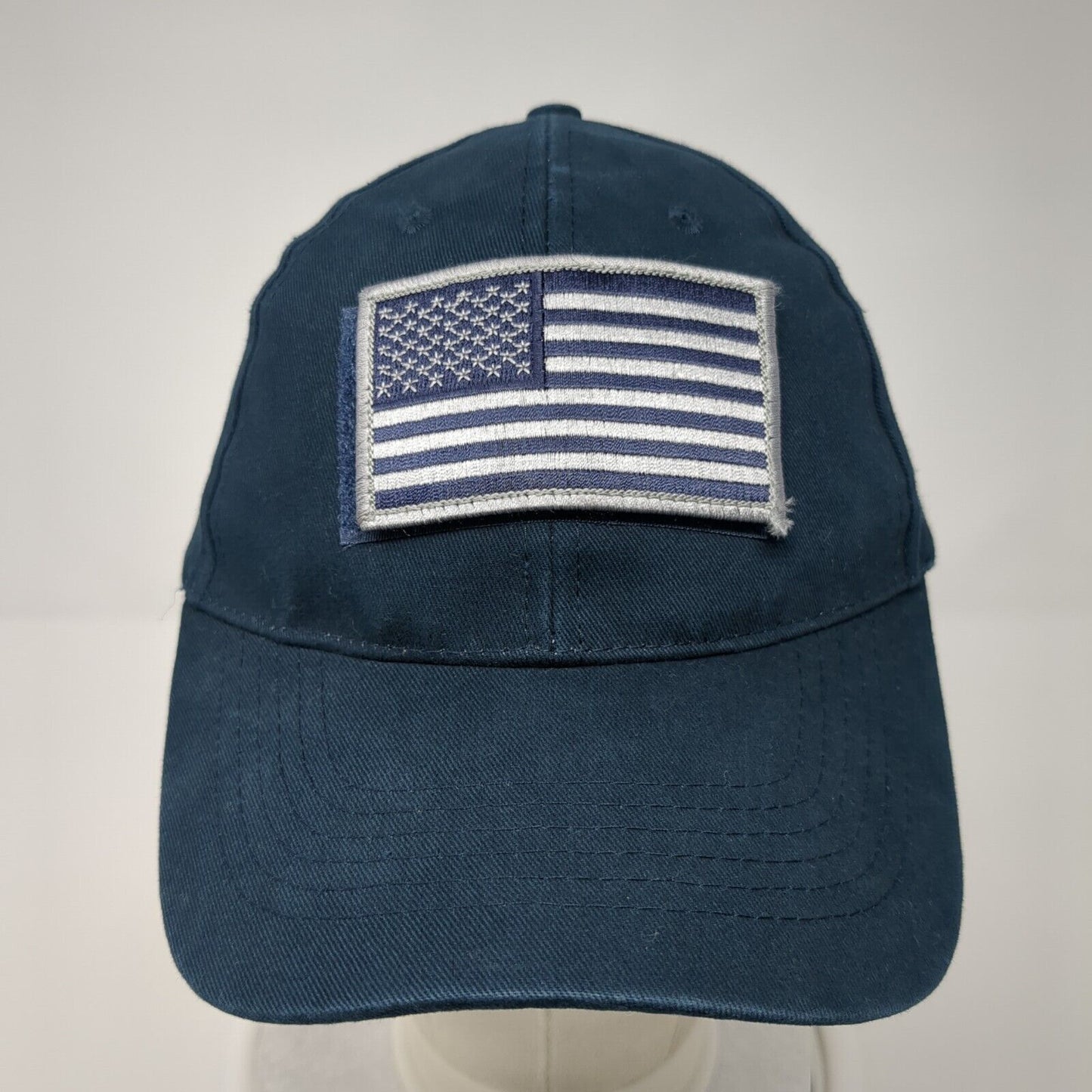 USA American Flag Patch Strapback Hat Blue One Size Eagle Crest 6 Panel
