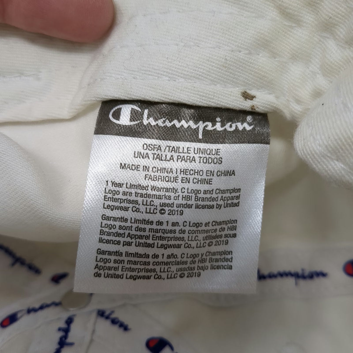 Champion 5 Panel White Hat One Size Strapback 100% Cotton Embroidered Logo