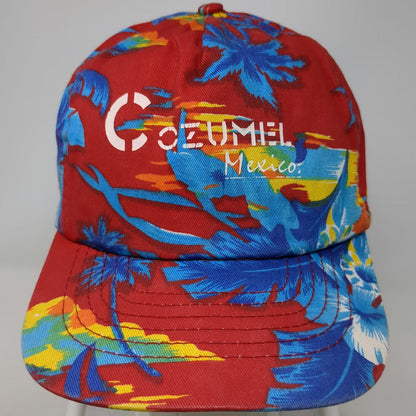 5 Panel Red One Size Tropical Palm Tree Print Cozumel Mexico Snapback Cotton Hat