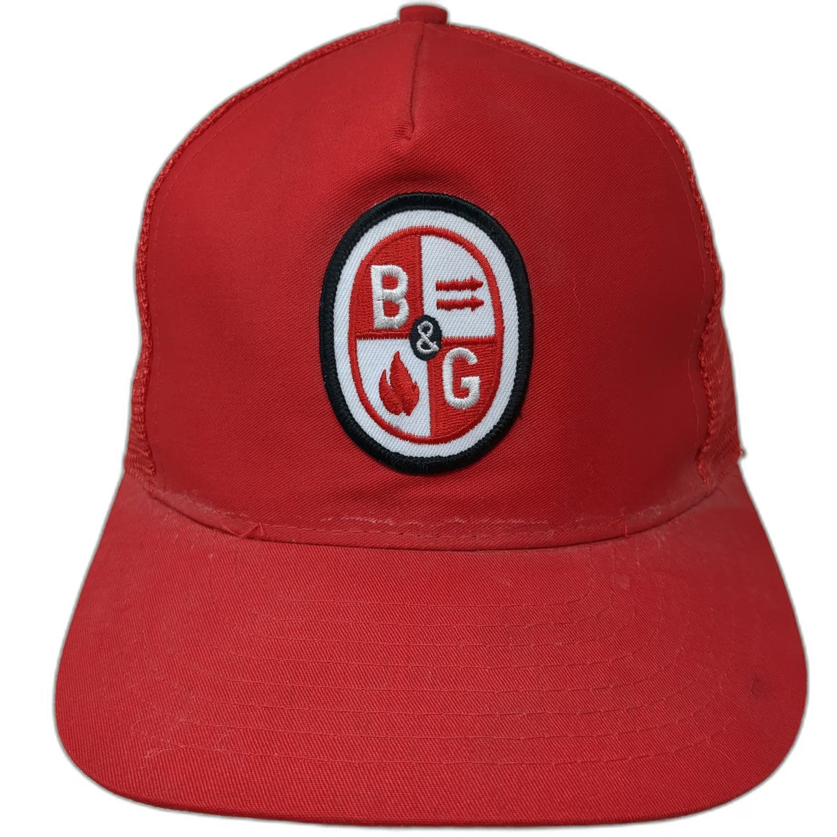 Designer Award Trucker Hat Red OS B&G Equipment Mesh Snapback Patch Vintage