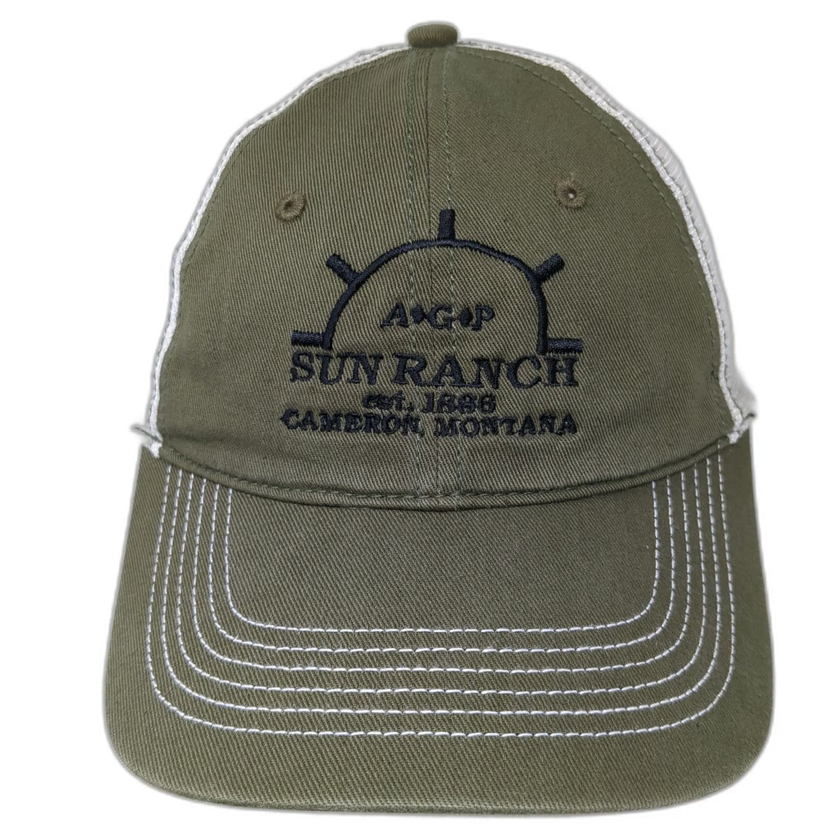 District Baseball Cap Green One Size Sun Ranch Montana Mesh Strapback Hat Stitch
