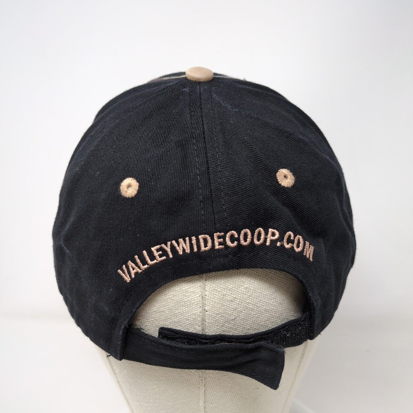 Valley Country Store Strapback Hat Black OSFA Adjustable Camo Trim
