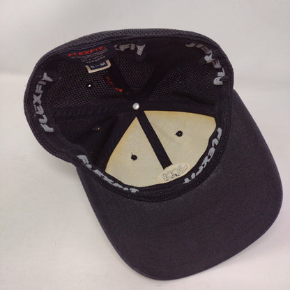 Acco Fitted Trucker Hat Black S/M Flexfit Embroidered Mesh Back 6 Panel Yupoong