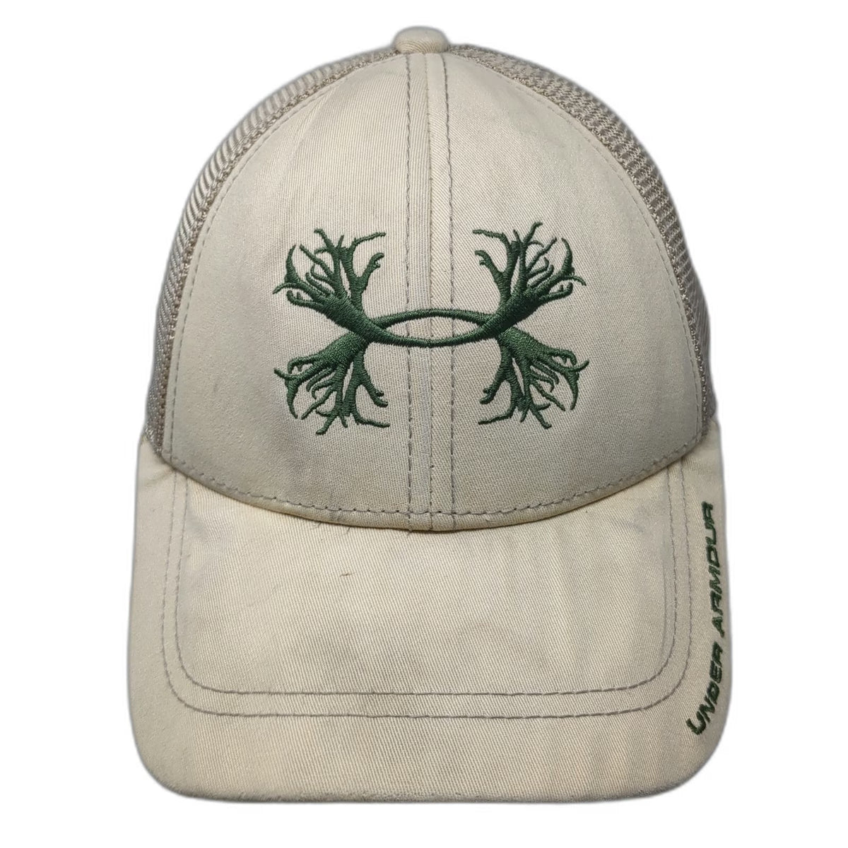 Under Armour Trucker Hat Beige One Size Mesh Back Antler Logo Snapback Cap