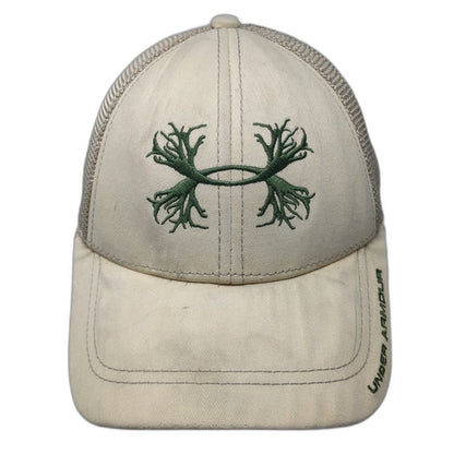 Under Armour Trucker Hat Beige One Size Mesh Back Antler Logo Snapback Cap