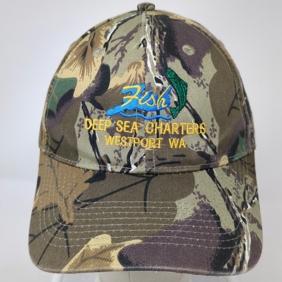 Authentic T-Shirt Co Baseball Cap Green Camo One Size Deep Sea Charters Hat