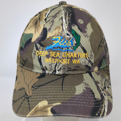 Authentic T-Shirt Co Baseball Cap Green Camo One Size Deep Sea Charters Hat
