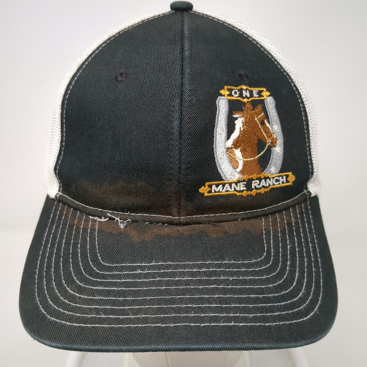 Port Authority Trucker Hat Black OSFM Snapback One Mane Ranch Horse Horseshoe