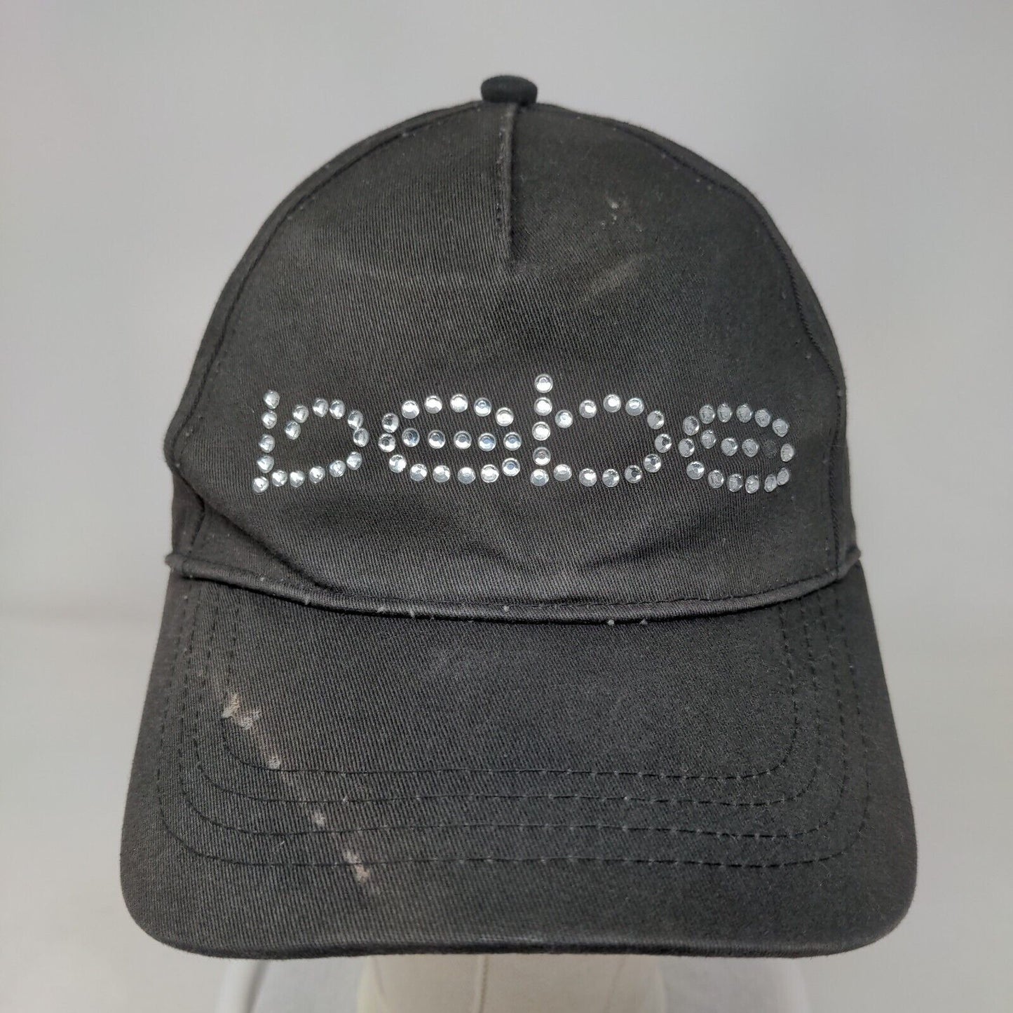 bebe Strapback Hat Black OSFM Adjustable Rhinestone Embellished Cotton