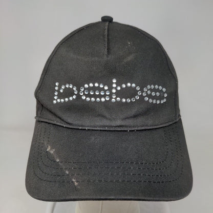 bebe Strapback Hat Black OSFM Adjustable Rhinestone Embellished Cotton