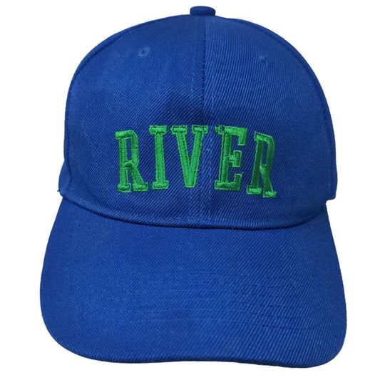 RIVER Strapback Hat Blue One Size Adjustable Embroidered Vented Holes 6 Panel