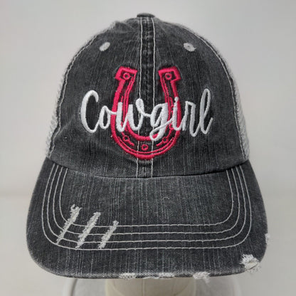 Cowgirl Horseshoe Strapback Mesh Back Trucker Hat Gray OSFM Embroidered