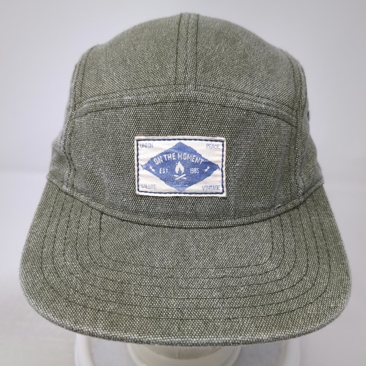 On The Moment 5 Panel Green Hat One Size Adjustable Slideback Cotton Campfire