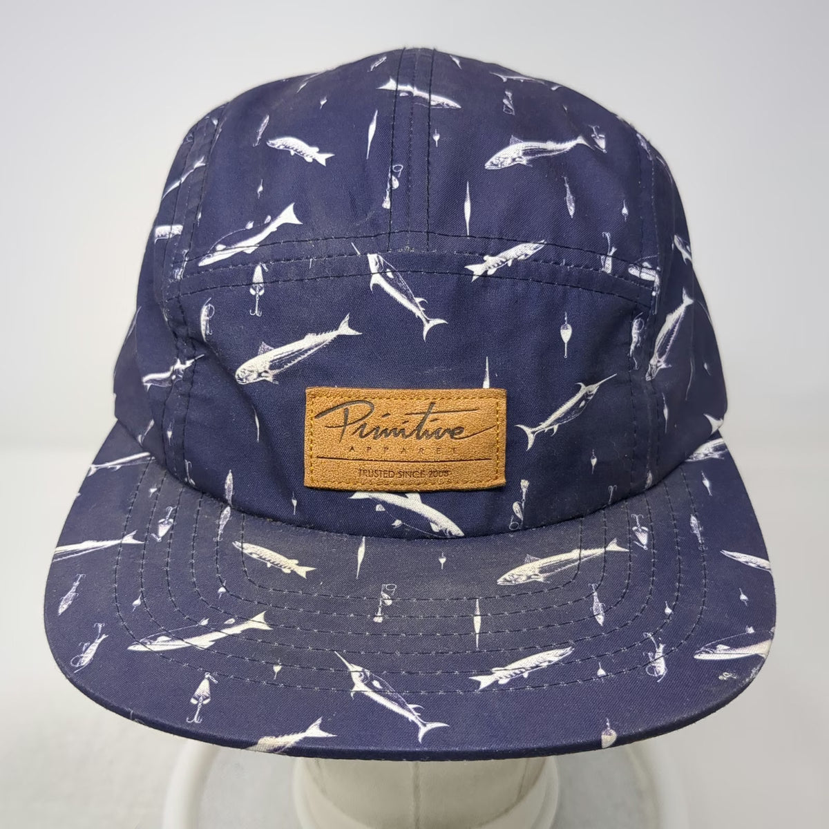 Primitive 5 Panel Blue White One Size Fishing All Over Print Strapback Hat
