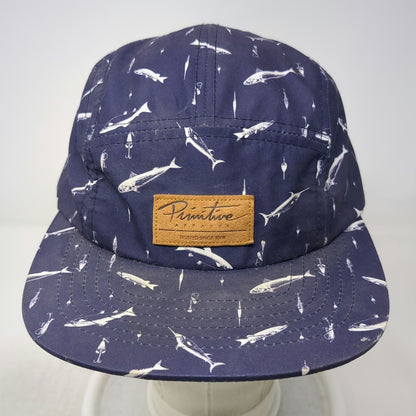 Primitive 5 Panel Blue White One Size Fishing All Over Print Strapback Hat