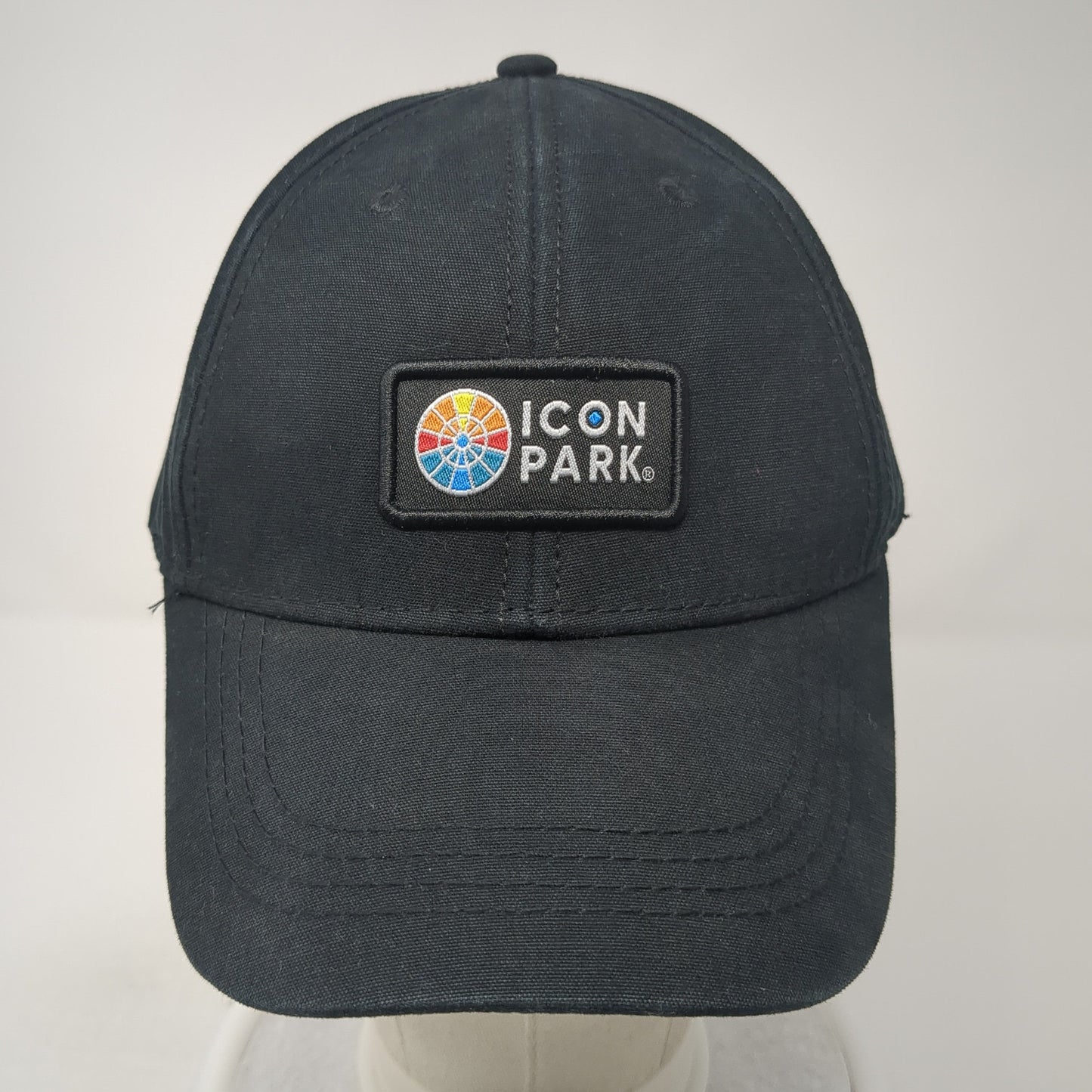 Icon Park Strapback Baseball Cap Black One Size Adjustable Embroidered 6 Panel