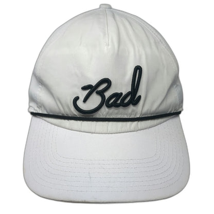 Bad Birdie 5 Panel White Hat One Size Snapback Black Rope Script Performance