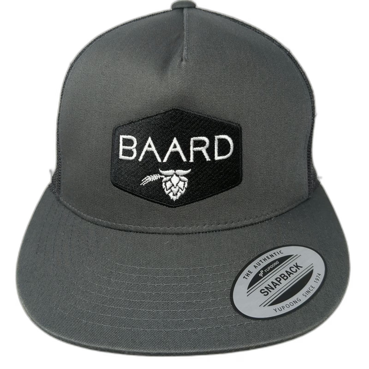 Yupoong Baard Logo Snapback Gray One Size Hat Mesh Back Flat Brim Trucker Beer