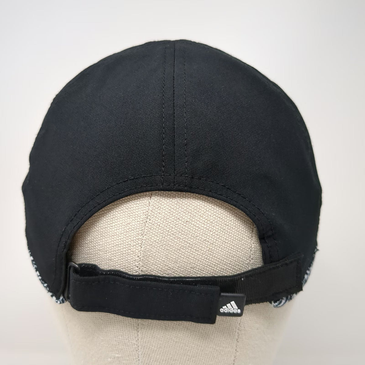 Adidas Baseball Cap Black One Size Climalite Patterned Trim Strapback Hat Rubber