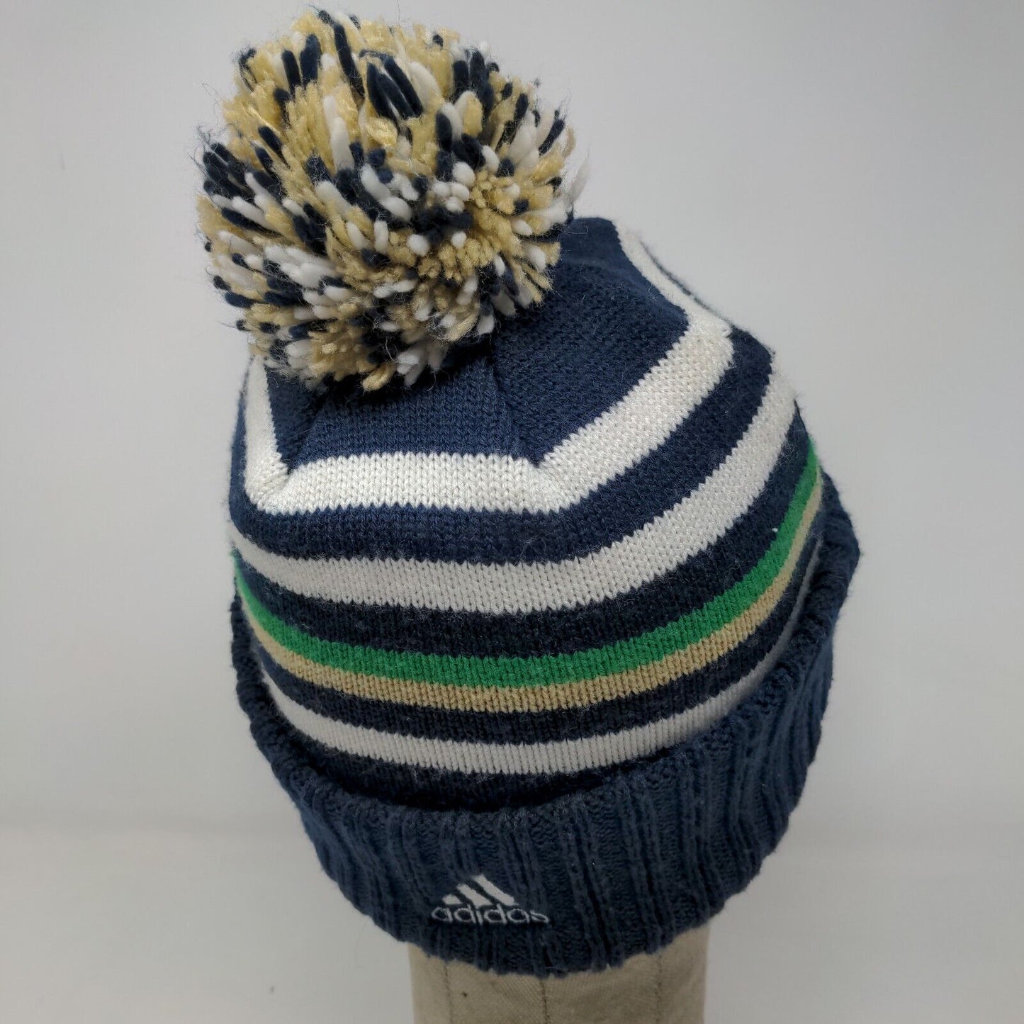 Adidas Men's Notre Dame Fighting Irish Knit Beanie Hat Cap Blue Striped OSFA