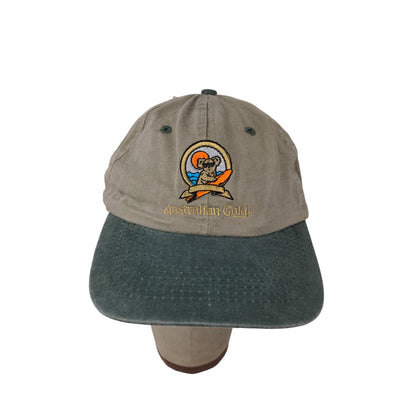 Australian Golf Strapback Hat Brown & Green Embroidered Koala Logo Spell Out