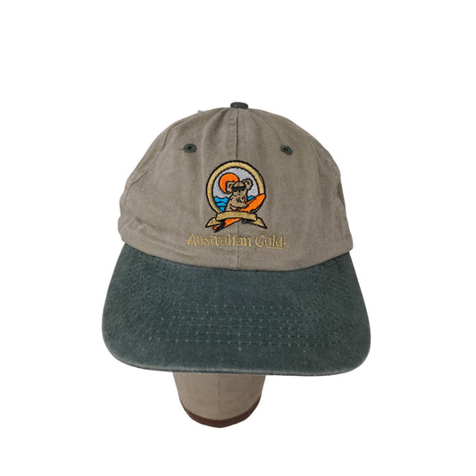 Australian Golf Strapback Hat Brown & Green Embroidered Koala Logo Spell Out