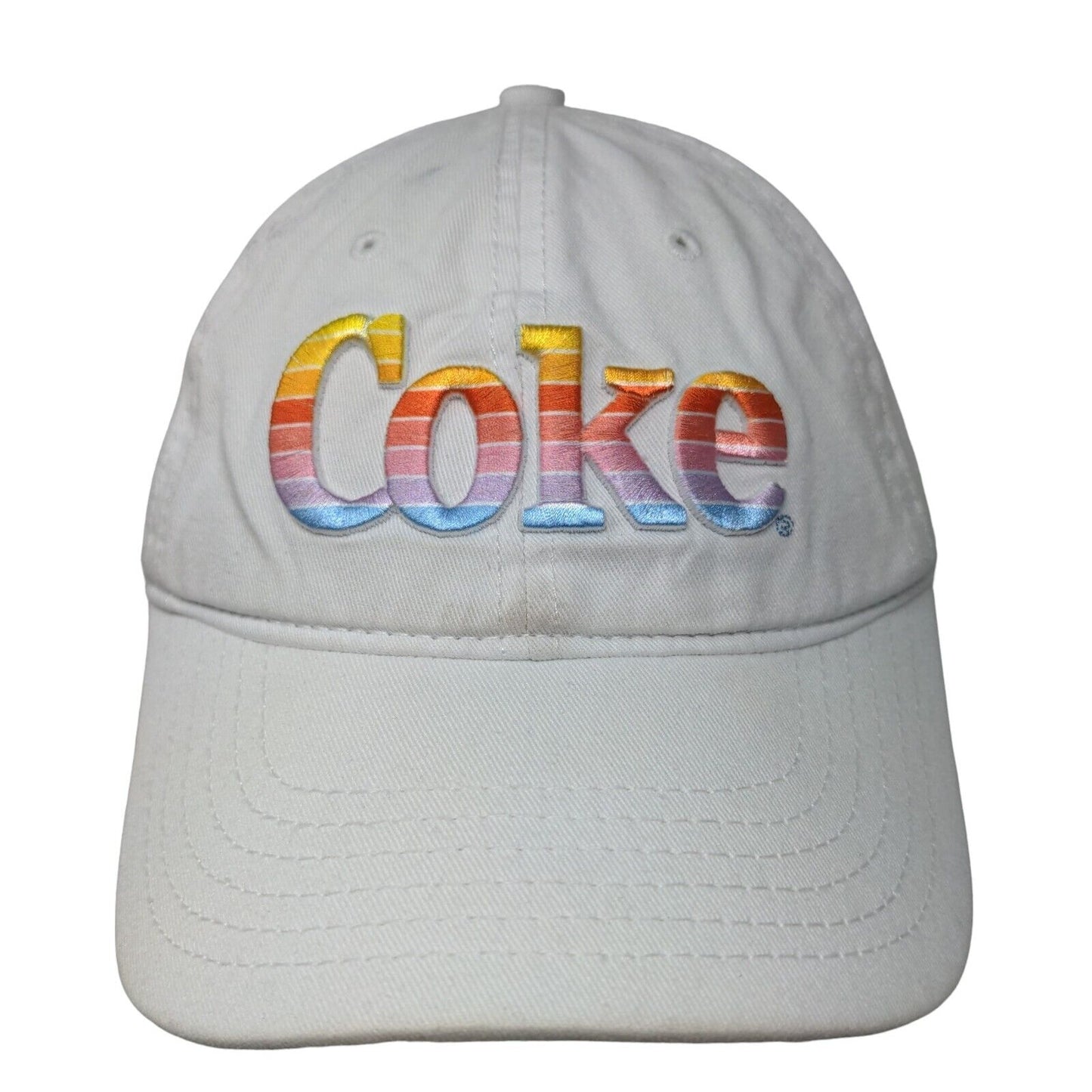 Coke Slideback Hat White OSFM Embroidered Rainbow Letters Coca-Cola