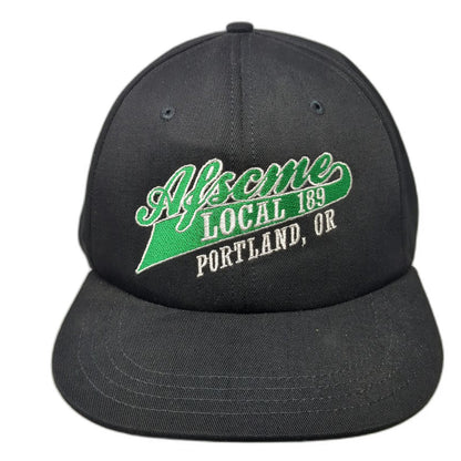 Unionwear Baseball Cap Black One Size Leather Strap Made in USA AFSCME Local 189