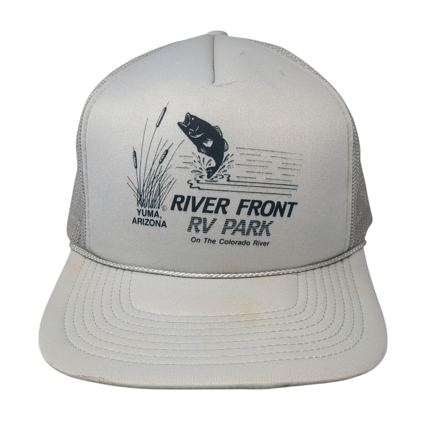 River Front RV Park On The Colorado River Trucker Hat Gray OS Mesh Back San Sun