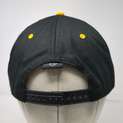 CapAmerica Snapback Hat Black Yellow One Size Flat Brim Kiewit Logo 6 Panel