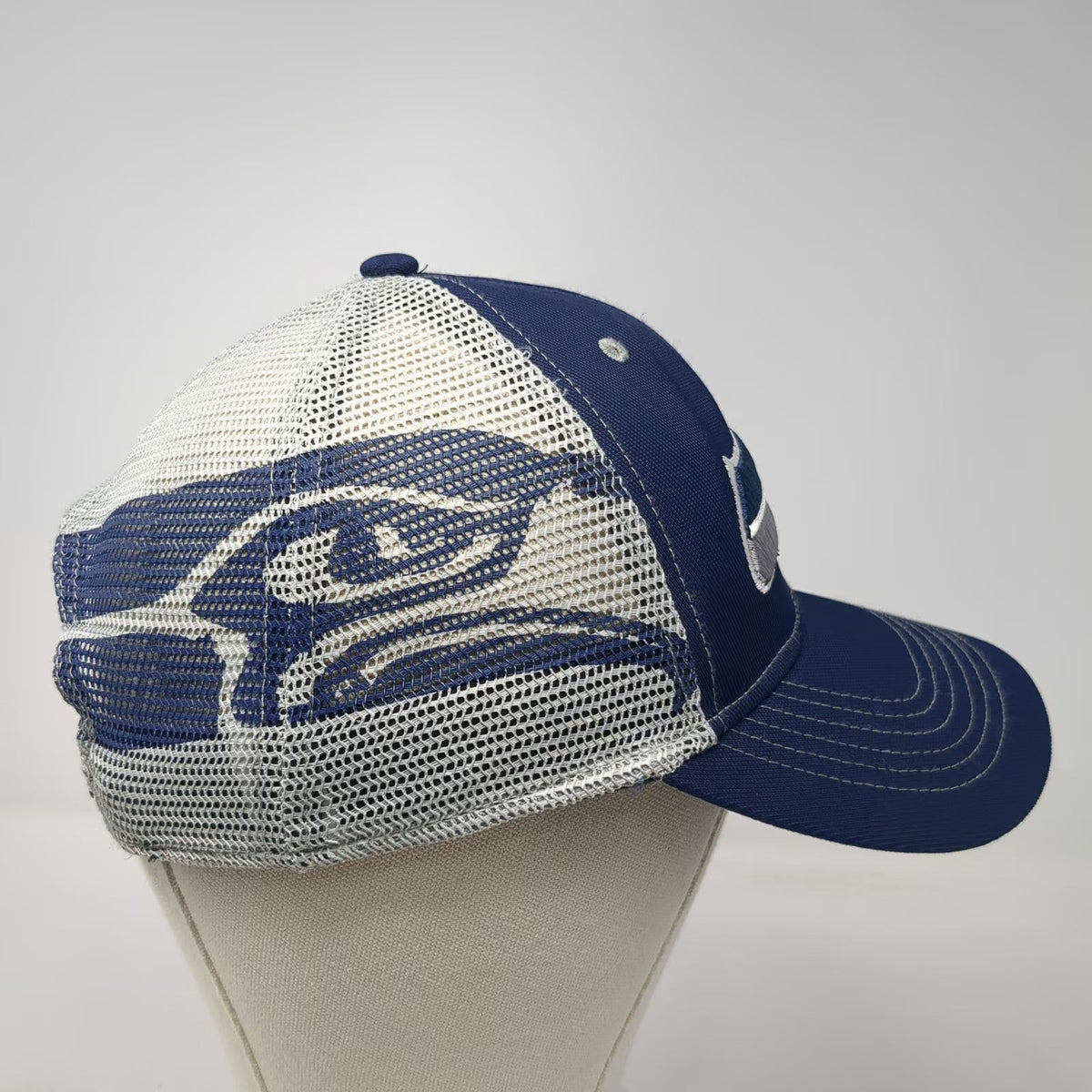 Seattle Seahawks NFL Team Apparel Blue White One Size Trucker Hat Mesh Snapback
