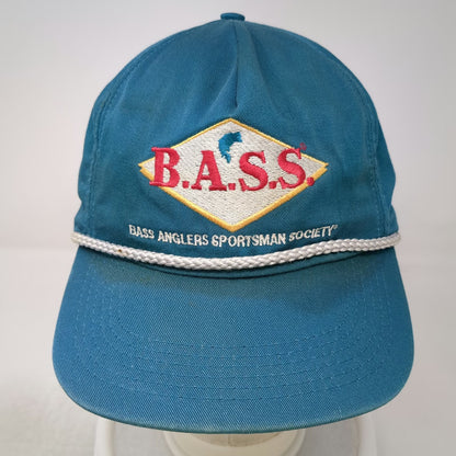 Bass Anglers Sportsman Society B.A.S.S. Trucker Blue Hat OS Rope USA Vintage