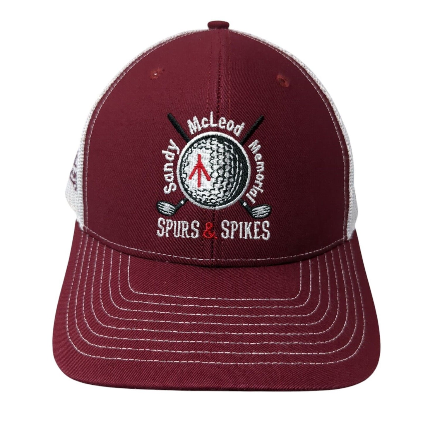 Sandy McLeod Memorial Spurs & Spikes Snapback Trucker Hat Red OS Adjustable