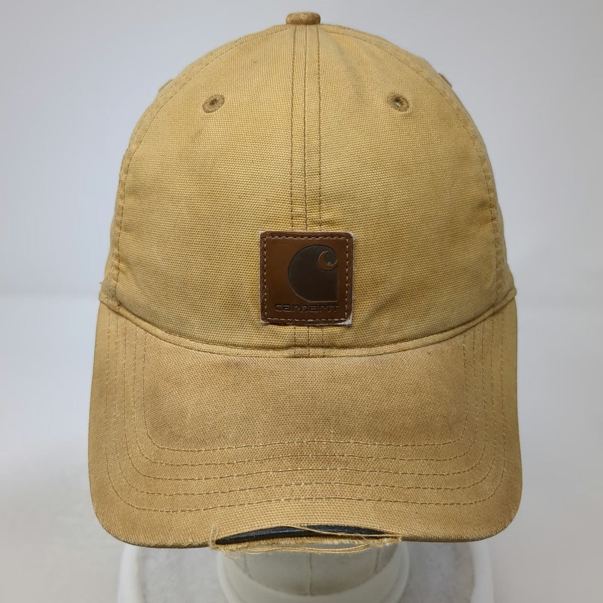 Carhartt Baseball Cap Brown One Size Strapback Leather Patch Logo Canvas Hat