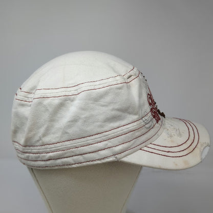 Leader Army Cap White One Size Sequined Fleur-de-Lis Distressed Cotton Hat